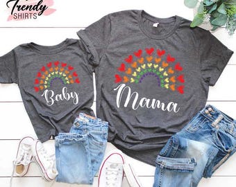 Mom and Baby Matching Shirt,Mama Baby Matching Tee, Mothers Day Shirt, Mama Mini Shirt,Heart Rainbow Shirt,New Mother Gift, Mama Baby Outfit