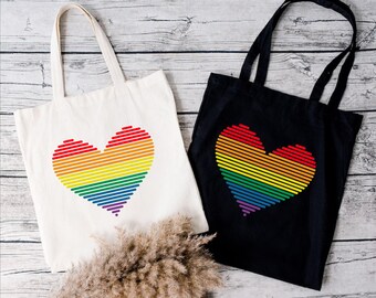 Rainbow Heart Tote Bag, Pride Tote Bag, LGBTQ Tote Bag, LGBT Gift, Rainbow Shopping Bag, Rainbow Tote Bag,Equality Tote Bag,Gay Lesbian Gift