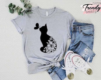 Floral Cat Shirt, Cat Lover Shirt, Funny Cat Shirts for Women, Cat Owner Gift, Animal Lover Gift Shirt, Cat Shirt Women,Cat Lover Gift Women