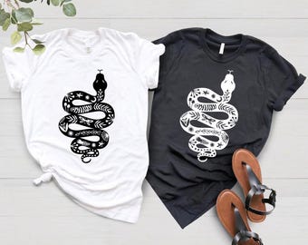 Snake and Flower, Spiritual Shirt, Snake Shirt, Boho Shirt, Floral Snake Shirt, Black Snake T-shirt, Boho Clothing Gift, Snake Lover T-Shirt