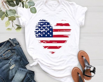 4Th of July Shirt, USA Heart Flag Shirt, Patriotic Shirt, Independence Day Tee, American Flag Heart Shirt, USA Flag, Patriot, Red White Blue