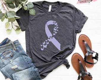 Esophageal Cancer Shirt, Stomach Cancer Shirt, Butterfly Periwinkle Ribbon Shirt, Cancer Support Shirt, Gastric Cancer Shirt, Cancer Gift