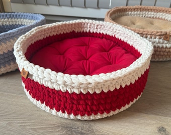 Chunky Crochet Cat Bed | Soft and Cosy Handmade Pet Basket | Approx. 40cm