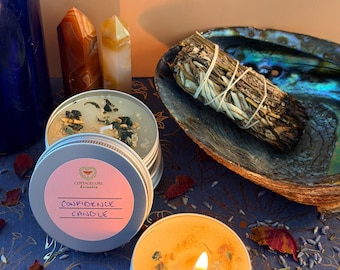 Mini Meditation & Intention Candles - Infused with Herbs and Crystals