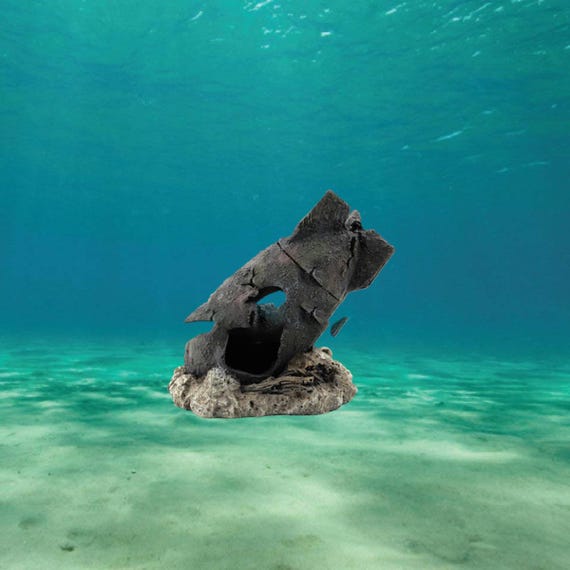 fish tank accessories shipwreck SLOCME Aquarium Decorations Colorful landscape makes your fish vitality Optimized Design Crashed Rocket Shipwreck: Aquarium Cave