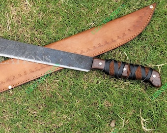 Handmade Jason Voorhees Machete: 5160 Carbon Steel, Rose Wood Handle, Leather Sheath