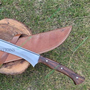 28.5&quot;Handmade Spring Steel Blade Full Tang Machete: ROSE Wood Handle with Genuine Leather Sheath/gift for him/birthday gift/