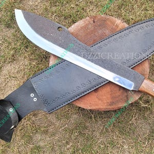 Handmade Spring Steel Machete: Rosewood Handle, Leather Sheath
