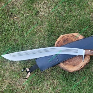 Handmade Spring Steel Kukri Machete: Full Tang Rosewood Handle, Leather Sheath