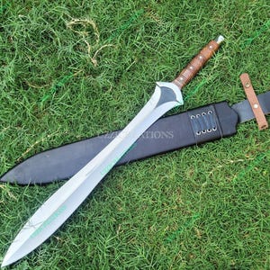 29&quot; Greek Xiphos Sword,Hand forged full tang ,Spring steel blade with Genuine Leather Scabbard