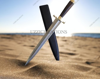 Hand Forged Arkansas Toothpick Knife, Spring Steel Blade, Leather Scabbard