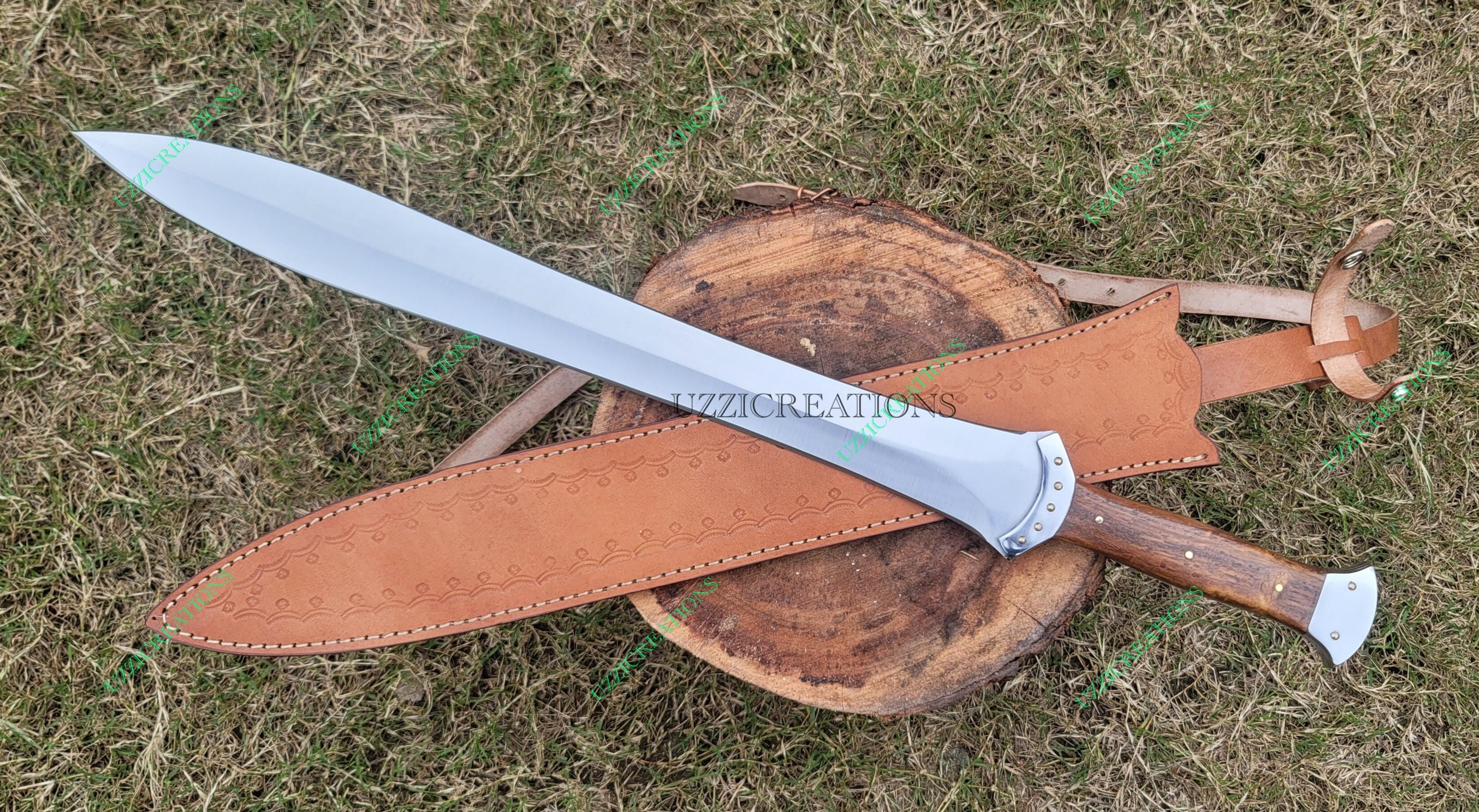 Handmade Greek Xiphos Sword, Spring Steel Blade, Leather Scabbard