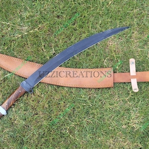 Hand Forged Falx Sword: Spring Steel Blade, Rosewood Handle & Leather Scabbard
