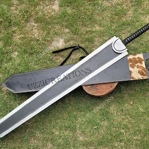 Handmade 52&quot; Berserk Guts Dragon Slayer Sword:Black Dual Finish, Leather Sheath
