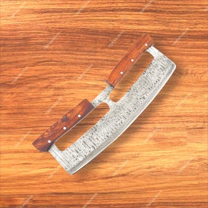 Damascus Steel Large Pizza cutter/Slicer,Rose wood handle grips./GIFT FOR HIM/easter gift/birthday gift/