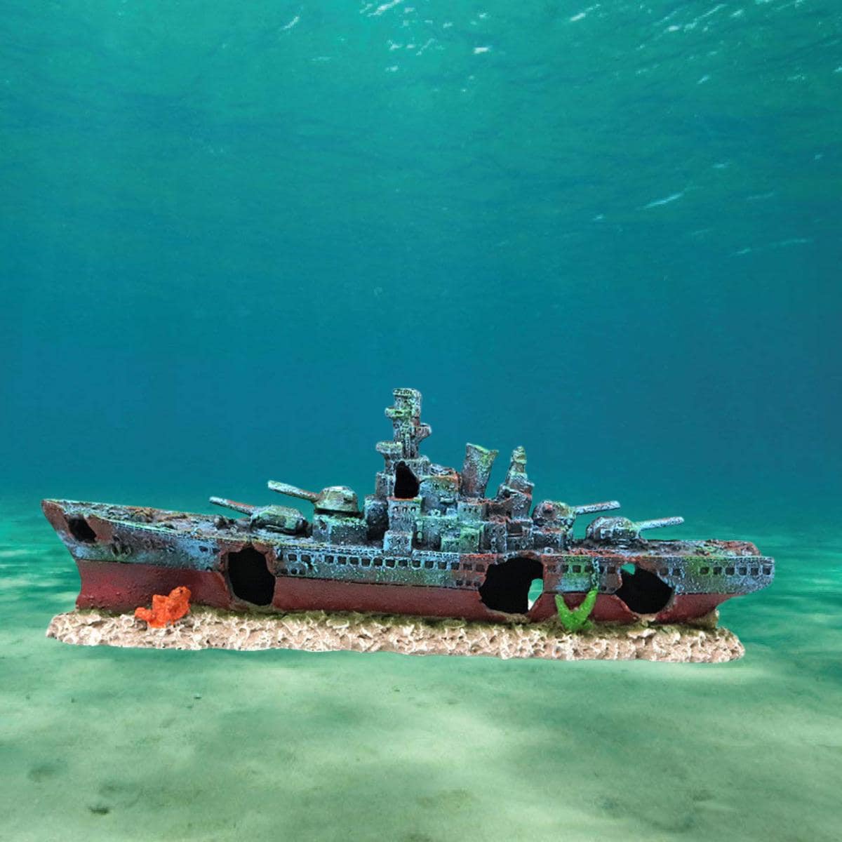 沈没船、難破船、壊れた船、軍艦、水槽の装飾、水槽の岩、植物スタンド