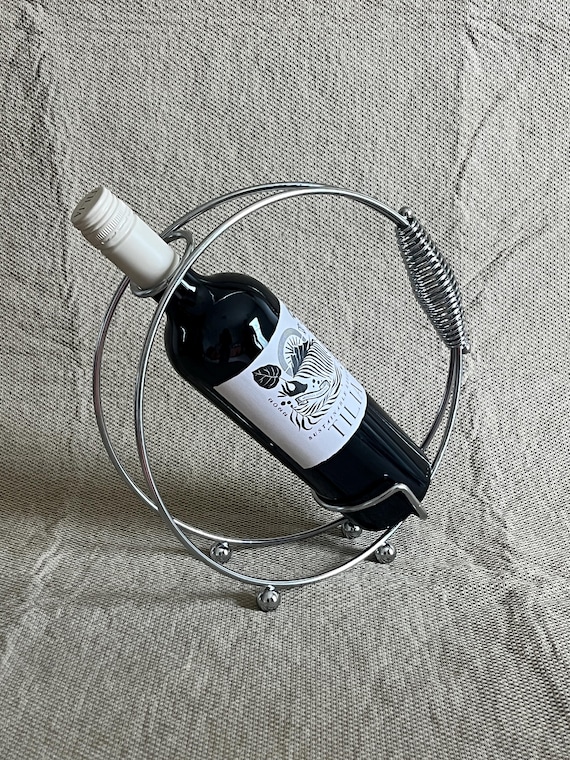 1960s Mid Century Modern Chrome Sculptural Wine Bottle Holder Stand Bar Decor