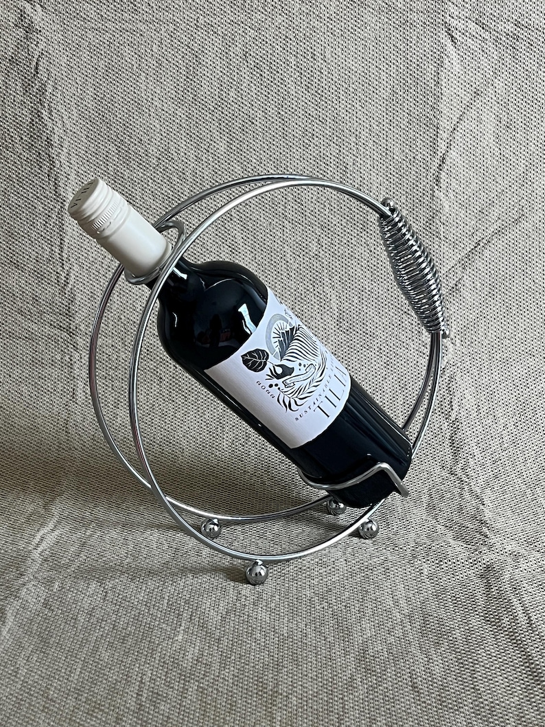 1960s Mid Century Modern Chrome Sculptural Wine Bottle Holder Stand Bar Decor image 1