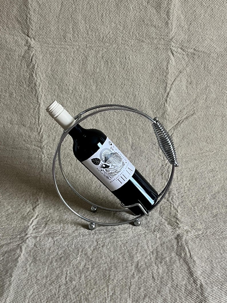 1960s Mid Century Modern Chrome Sculptural Wine Bottle Holder Stand Bar Decor image 2