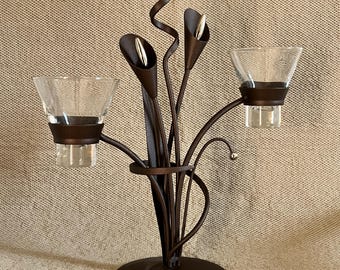 Art Deco Metal Calla Lily Double Drink Holder Floral Barware