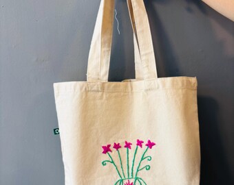 Flower Garden Embroidered Tote Bag, Floral Design Shoulder Bag