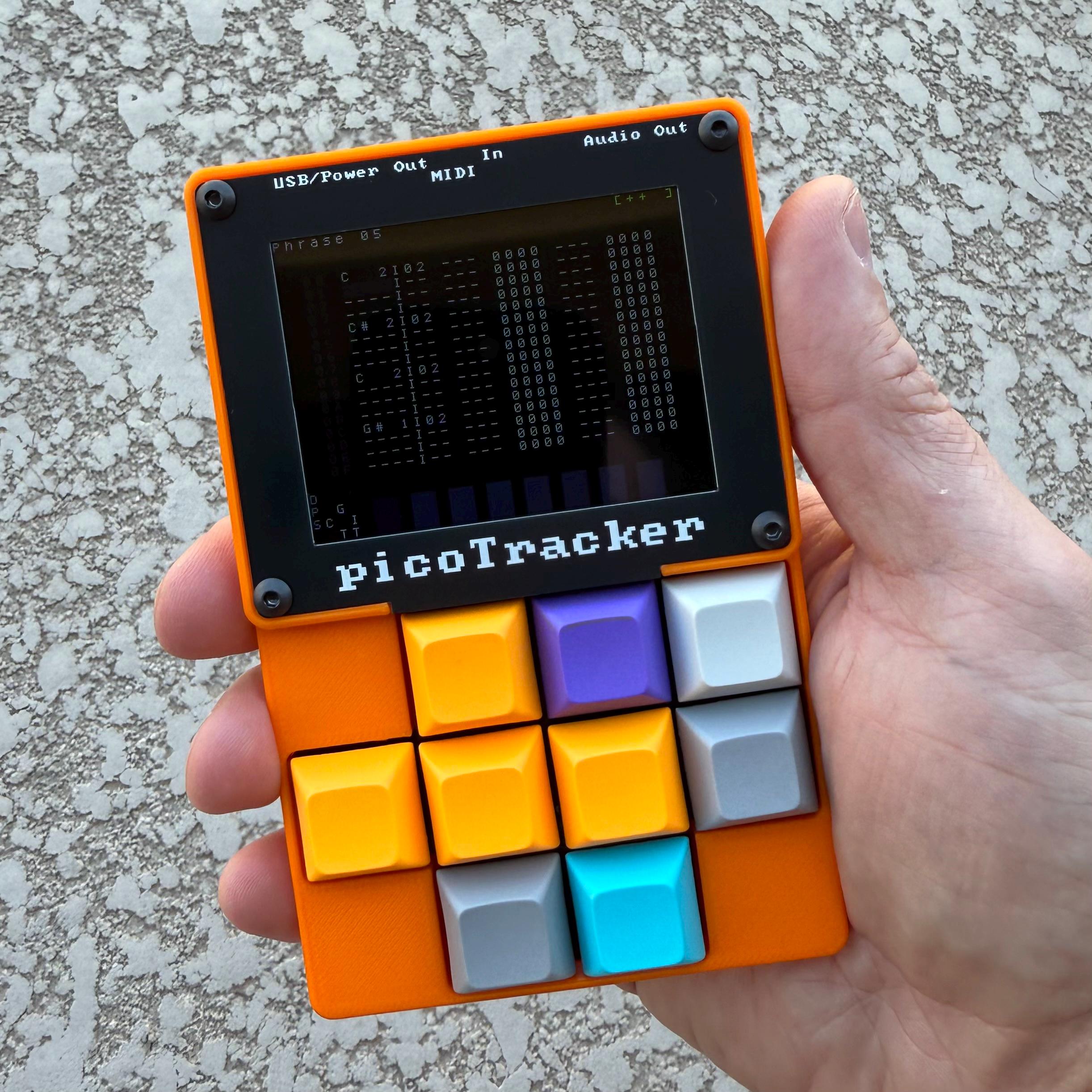 Picotracker V2 Sample / Midi Tracker (orange PETG With Hard EVA