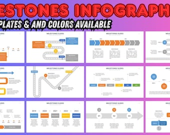 Plantillas de infografías de hitos / Más de 50 diapositivas de cronograma editables / PowerPoint y Google Slides