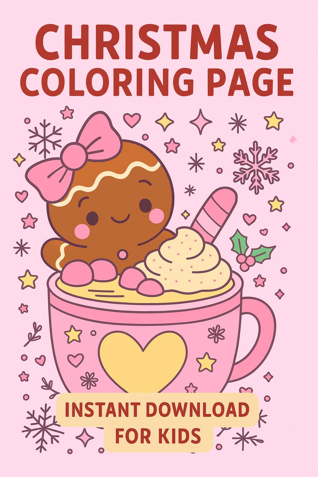 Gingerbread Christmas Coloring Page Kids Holiday Activity (instant…
