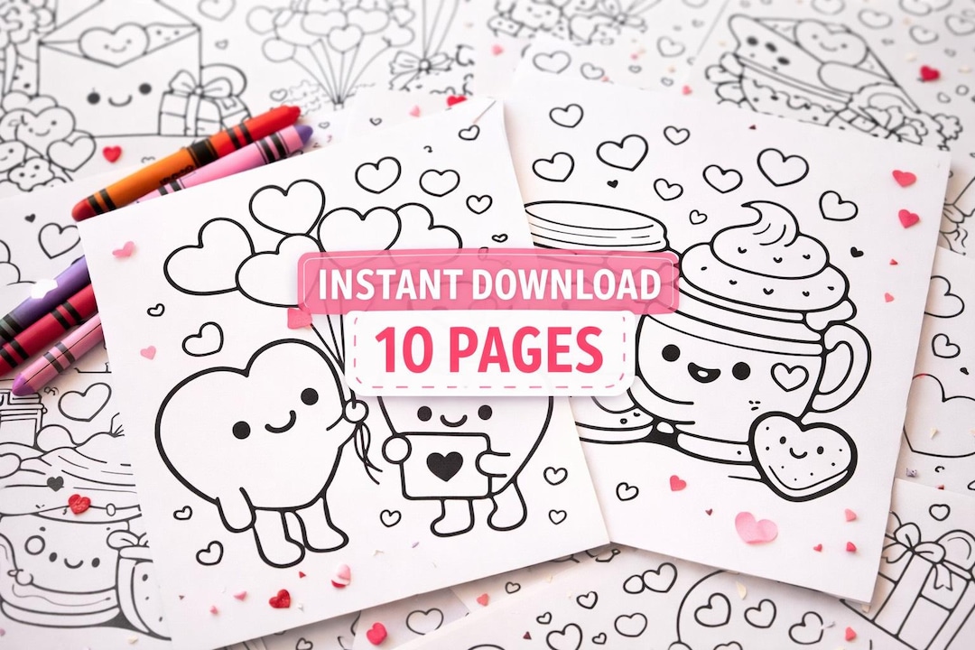 Valentine's Day Coloring Pages | 10 Heart Designs (PDF Download) - Etsy
