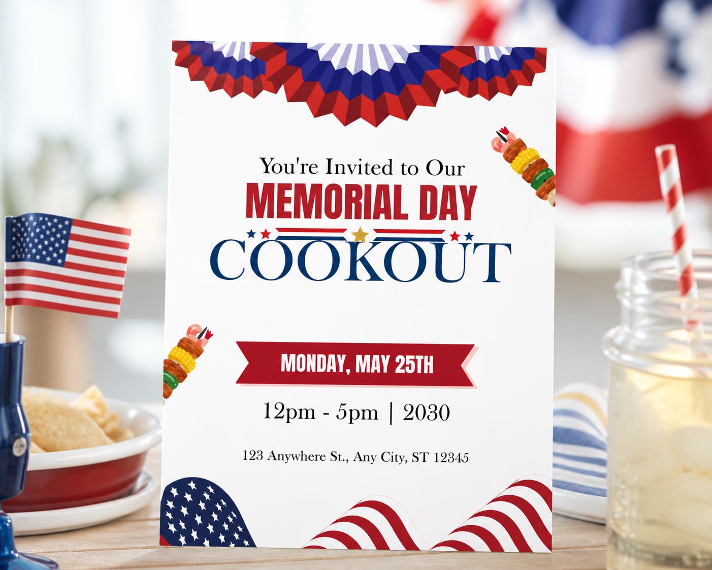 Memorial Day Cookout Invitation Template Canva Editable, BBQ Party ...