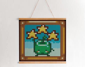 Patrón de crochet para tapiz con marco Junimo de Stardew Valley, manta de crochet, diseño de píxeles
