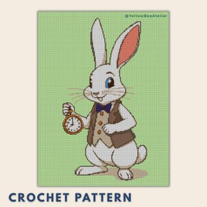 Rabbit Alice in Wonderland Pattern Tapestry crochet, Blanket crochet, Pixel