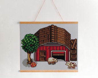 Stardew Valley Barn and Animals Tapestry Crochet Pattern, Blanket crochet, Pixel