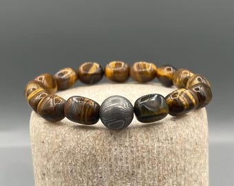 Tiger's Eye Damascus Steel Bracelet | Handmade Men's Jewelry