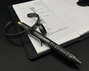 Handmade Damascus Steel Pen, Bracelet & Ring Set: Executive Gift