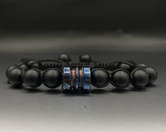 Healling Stone Bracelet Handmade Timascus & Matte Onyx Bracelet - Adjustable Titanium Alloy 5th anniversary Gift.