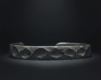 Handmade Damascus Steel Cuff Bracelet: Rustic Hammered Bangle 5th Anniversary gift.