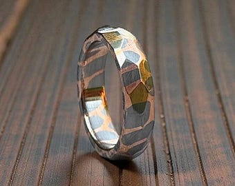 Handmade Super Conductor Titanium Ring: Colorful Pattern Wedding Band 5th Anniversary Gift.