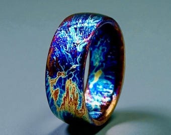 Men’s Domed Titanium Ring | Flame-Anodized Color Band – Anniversary | 5th Anniversary Gift.