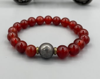 Red Carnelian Beaded Bracelet | Damascus Steel Men's Statement Jewelry