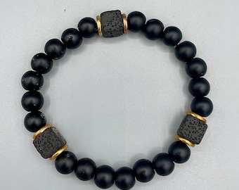 Matte Black Onyx Lava Stone Men's Bracelet | Minimalist Protection Beaded Jewelry