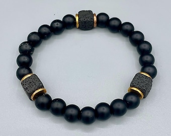 Matte Black Onyx Lava Stone Bracelet | Minimalist Protection Jewelry