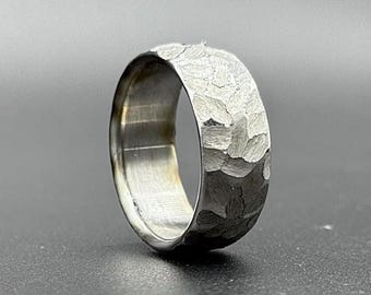 Rustic Hammered Titanium Ring | Handmade Titanium Wedding Band for Men 5th Anniversary Gift.