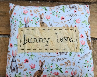 Bunny Love  Easter Prim Stitchery Pillow, Bunny Pillow - Handmade, Farmhouse Easter Decor, Easter Decor, Spring Decor