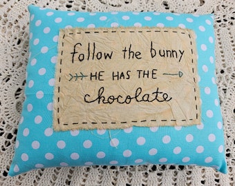 Follow the Bunny Prim Stitchery Easter Pillow, Bunny Pillow - Farmhouse Decor, Easter Decor, Spring Decor