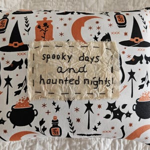 Spooky Days  and Haunted Nights Primitive Halloween Stitchery Pillow ~ Farmhouse Decor, Handmade Halloween, Halloween Decor, Spooky Pillow