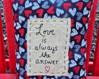 Valentin'e Love is the Answer Pillow -RTS, Farmhouse and Cottage Decor, Valentine's Decor