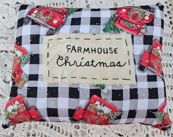 Red Truck Farmhouse Christmas  Pillow ~RTS, Farmhouse Decor, Cottage Decor, Christmas Decor,