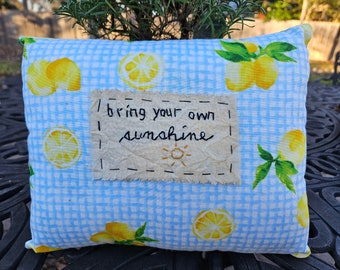 Bring Your Own Sunshine Stitchery Pillow - Farmhouse Decor, Rustic Decor, Spring Decor, Summer Decor, Lemon Decor