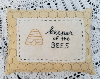 keeper of the bees Stitchery Pillow ~ Farmhouse Decor, Cottage Decor, Spring Decor, Bee Decor, Tiered Tray, Pillow Tuck, Gardening Gift